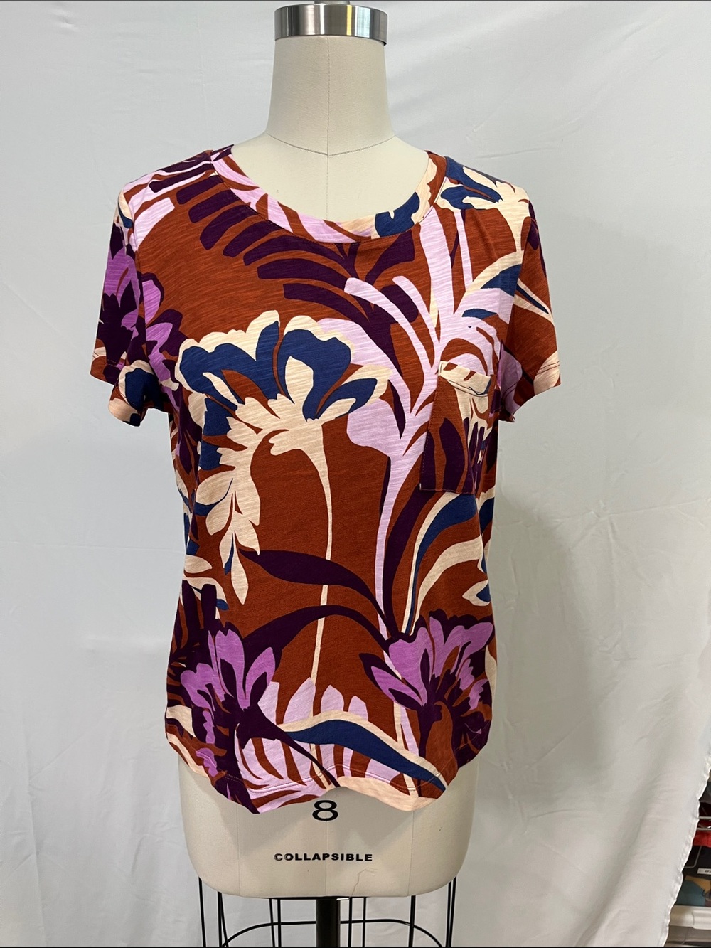 Sanctuary Short Sleeve Floral Tee in Rust, Purple and Navy